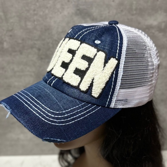 Distressed Queen Embellished Trucker Hat - Picture 2 of 3